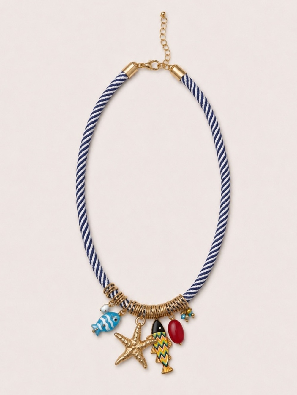 New! Blue Striped Cord Shell Fish Pendant Necklace NWOT 3022